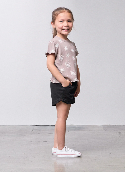 Ruffle Cotton Twill Short - Black