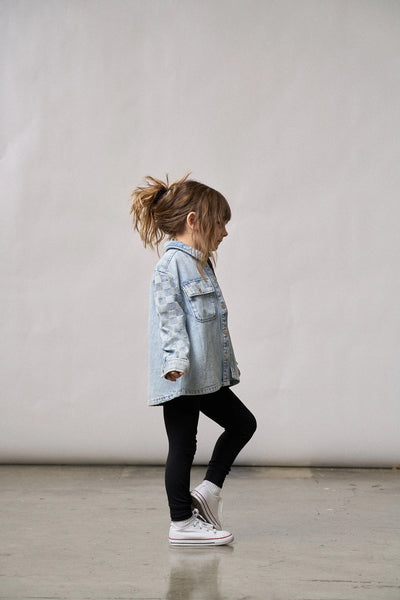 Checkered Denim Shacket - Light Wash