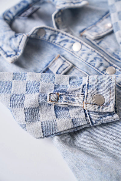 Checkered Denim Shacket - Light Wash