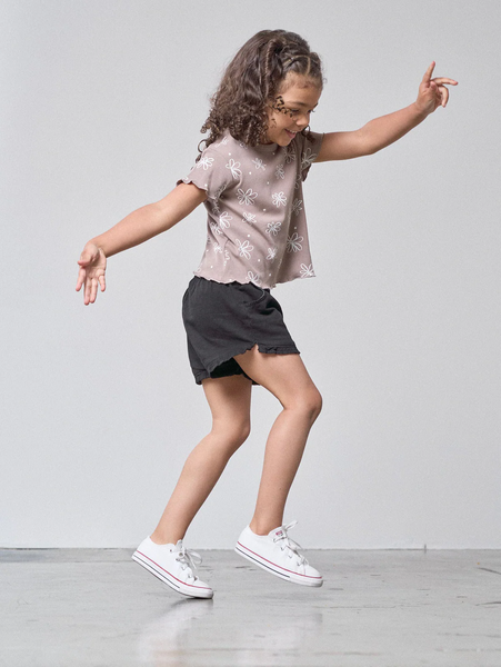 Ruffle Cotton Twill Short - Black