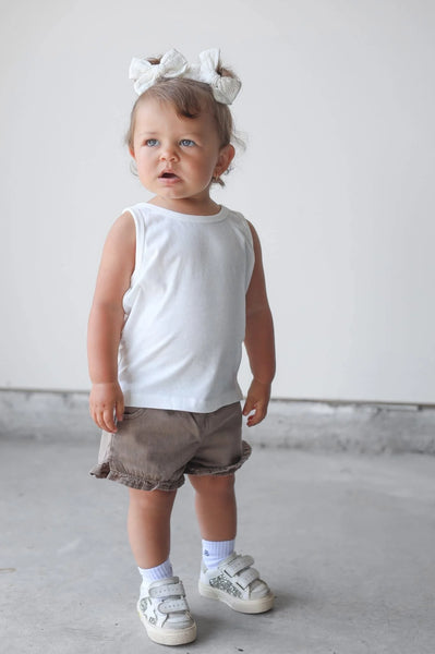 Ruffle Cotton Twill Short - Mushroom