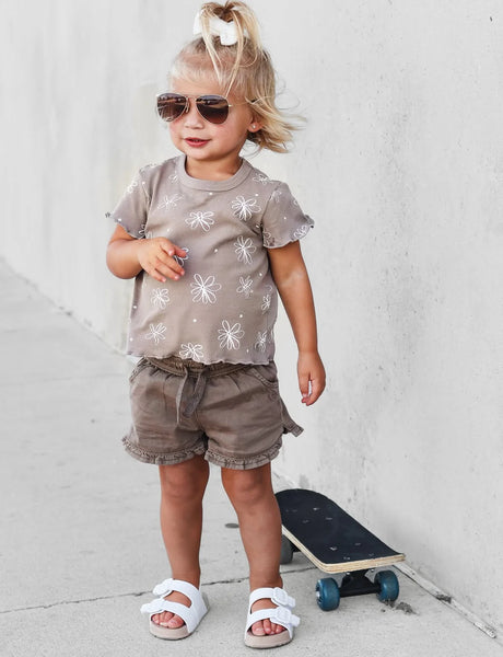 Ruffle Cotton Twill Short - Mushroom
