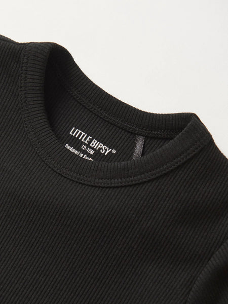 Ribbed Lettuce Trim Tee - Black