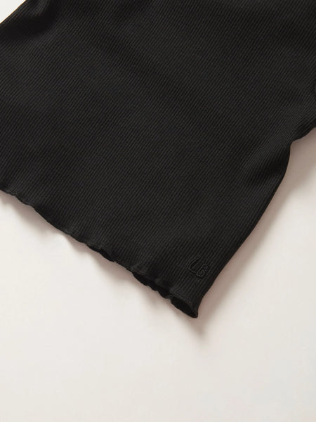 Ribbed Lettuce Trim Tee - Black
