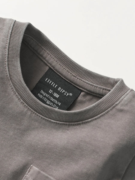 Acid Wash Pocket Tee - Grey