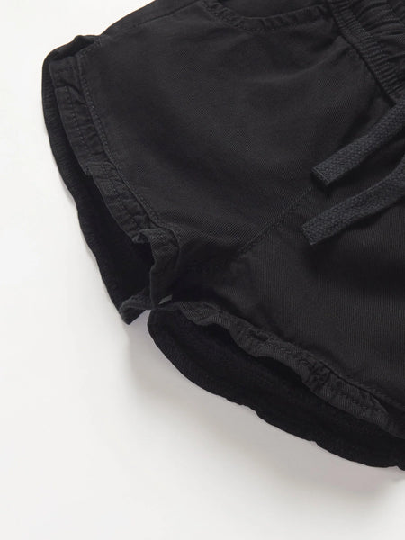 Ruffle Cotton Twill Short - Black