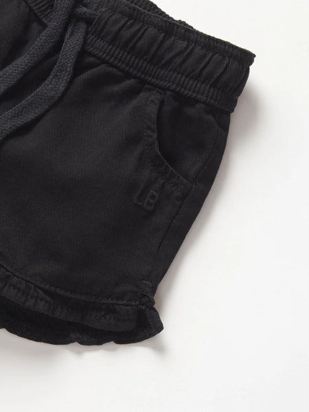 Ruffle Cotton Twill Short - Black