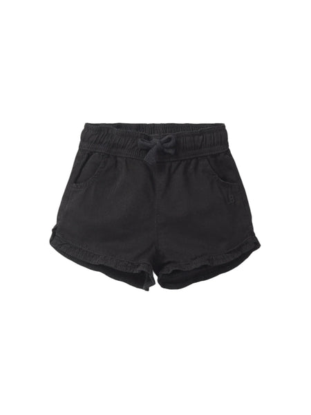 Ruffle Cotton Twill Short - Black