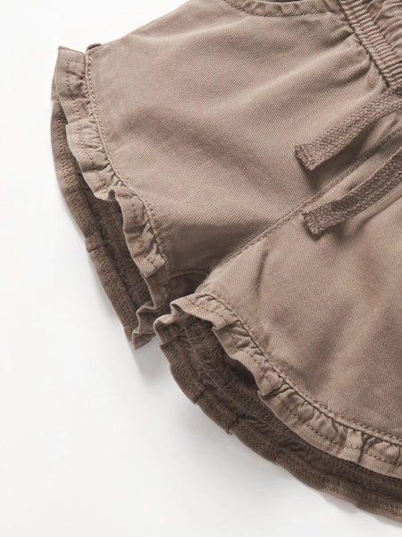 Ruffle Cotton Twill Short - Mushroom