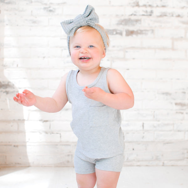 Ribbed Biker Short - Light Heather Grey