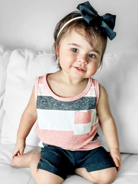 Washed Stripe Pocket Tank - Pink