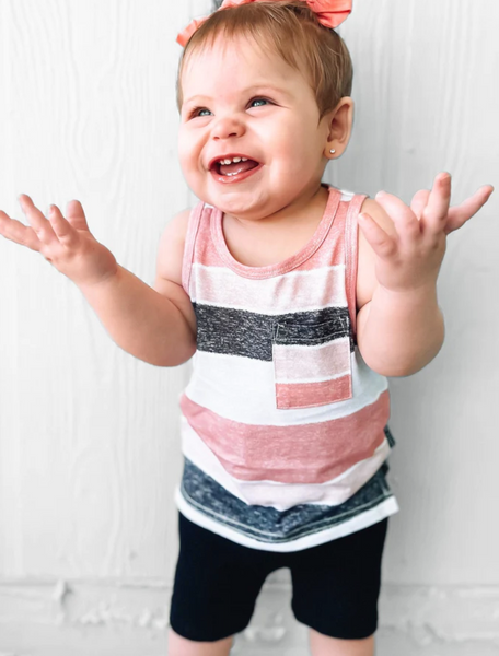 Washed Stripe Pocket Tank - Pink