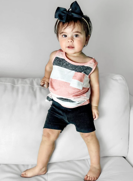 Washed Stripe Pocket Tank - Pink
