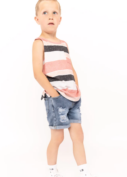 Washed Stripe Pocket Tank - Pink