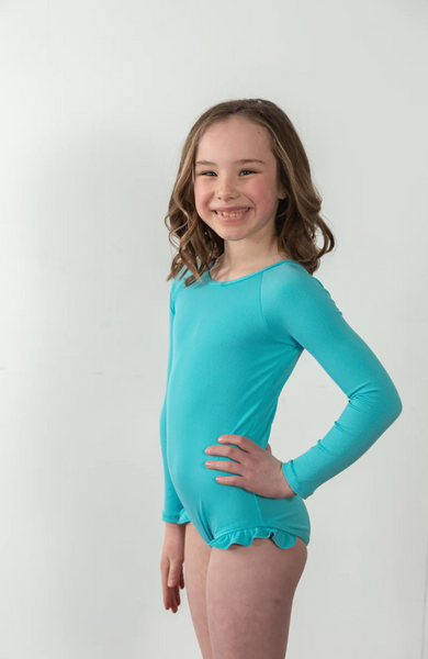 "Brights" Ribbed Blue Curaco Ruffle Rashguard Suit