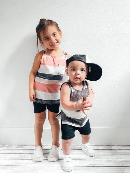 Washed Stripe Pocket Tank - Pink