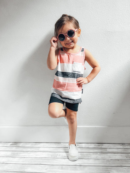 Washed Stripe Pocket Tank - Pink