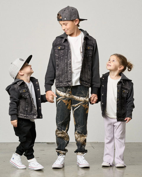 Washed Hooded Denim Jacket - Black