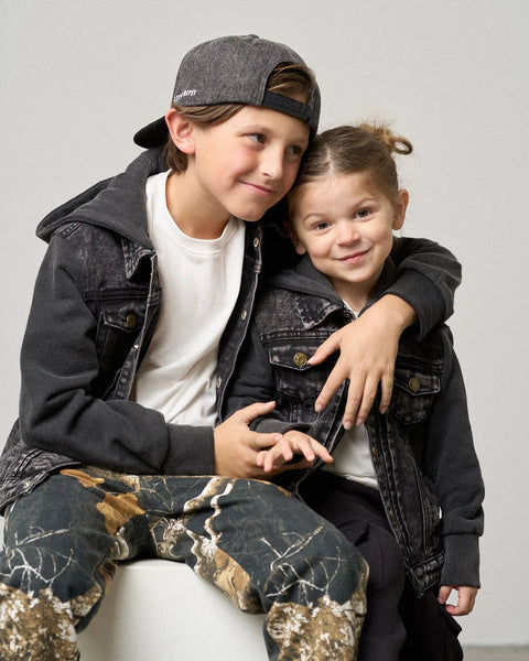 Washed Hooded Denim Jacket - Black