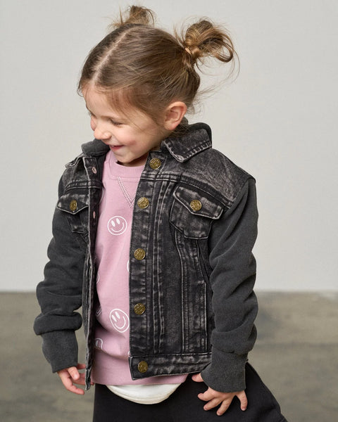 Washed Hooded Denim Jacket - Black