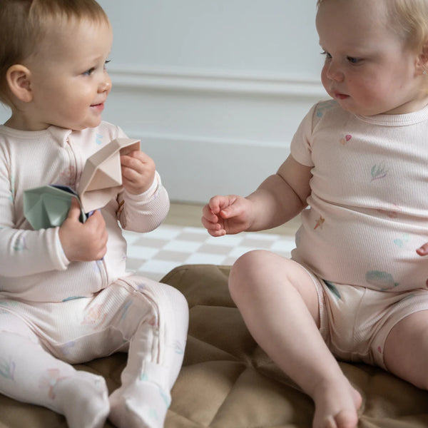 2 Piece Ribbed Bamboo Short Sleeve Set - Sea Shells
