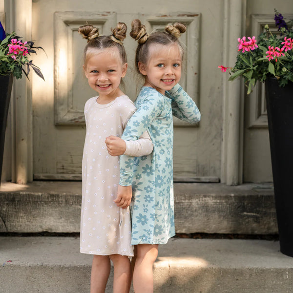 Long Sleeve Bamboo Shirt Dress - Winter Flower