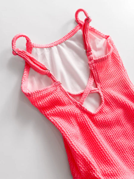 Girl's One-Piece Swimsuit - Neon Pink