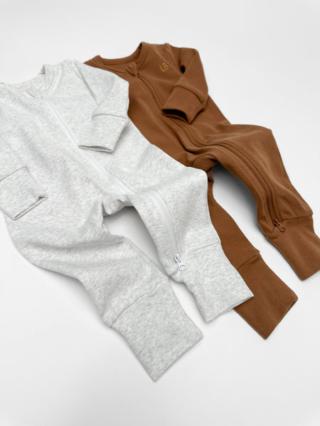 2-Way Zip Romper- Light Heather Grey