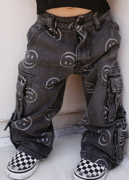 Smiley Face Baggy Jeans Black