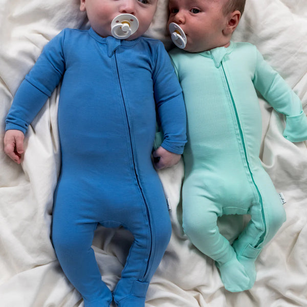 Footed Cotton Sleeper - Pool Blue