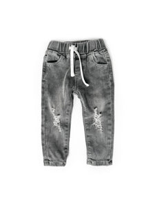Grey Wash Distressed Denim