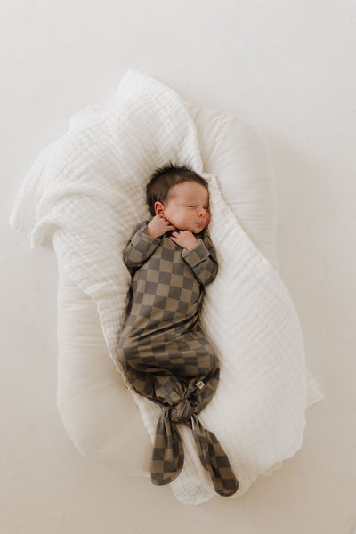 Bamboo Knotted Gown | Faded Brown Checkerboard