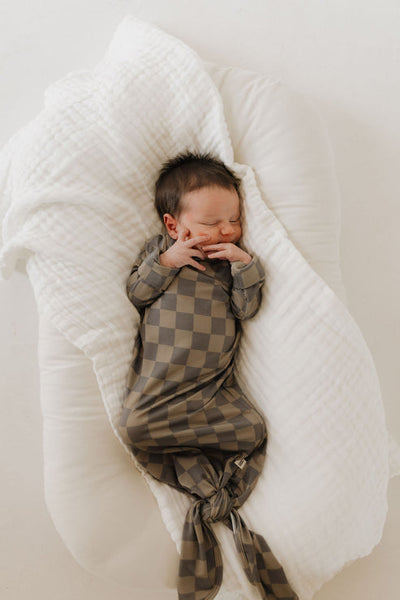 Bamboo Knotted Gown | Faded Brown Checkerboard