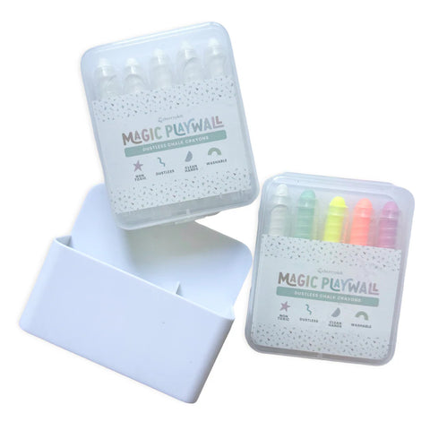 Neon Set - Dustless Chalk Crayons + Magnetic Holder Bundle for Magic Playwall