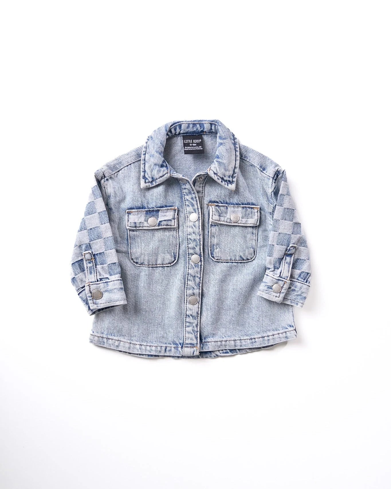 Checkered Denim Shacket - Light Wash