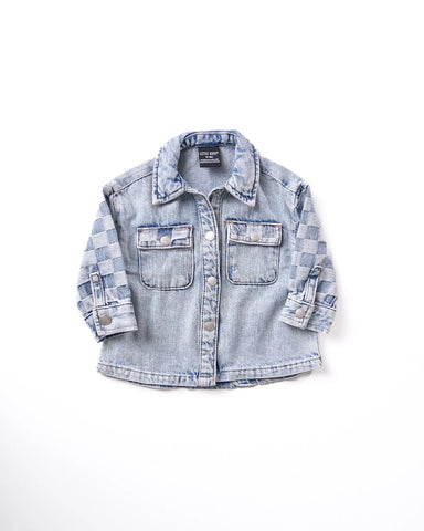 Checkered Denim Shacket - Light Wash