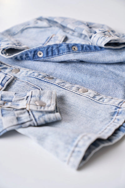 Checkered Denim Shacket - Light Wash