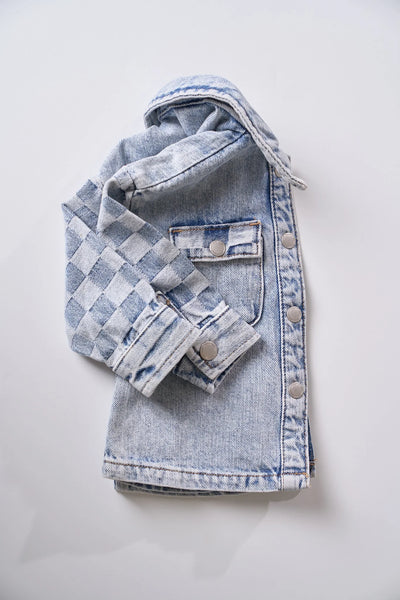 Checkered Denim Shacket - Light Wash