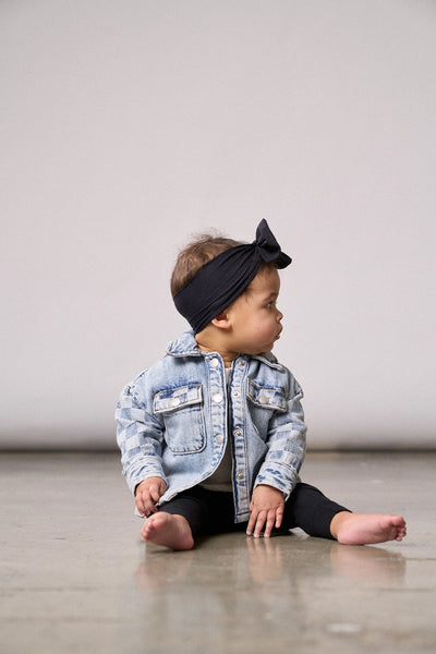 Checkered Denim Shacket - Light Wash