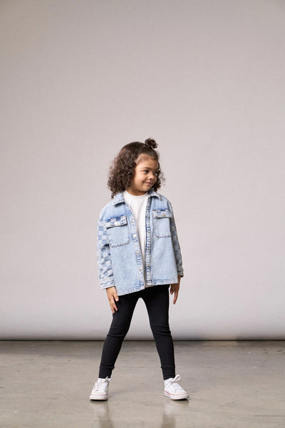 Checkered Denim Shacket - Light Wash