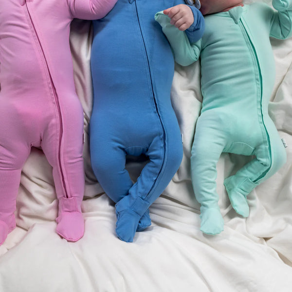 Footed Cotton Sleeper - Pool Blue