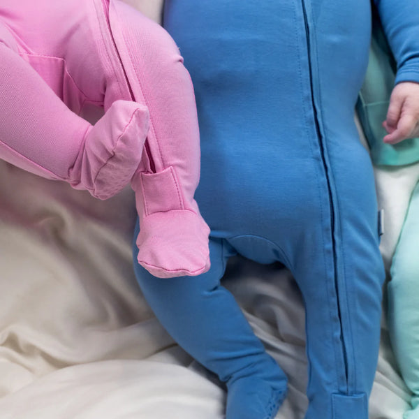 Footed Cotton Sleeper - Pool Blue