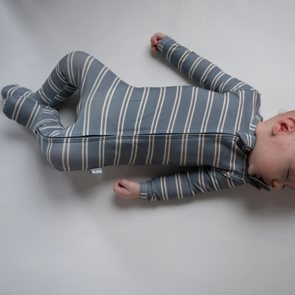 Footed Cotton Sleeper - Salt Water Stripe