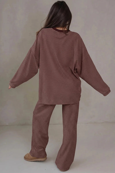 Brown Striped Long Sleeve Pant Set