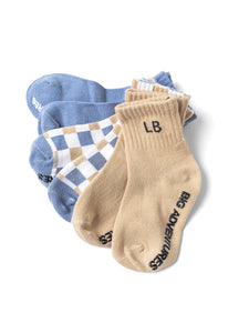 Sock 3-Pack - Beige/Sky Blue/Check