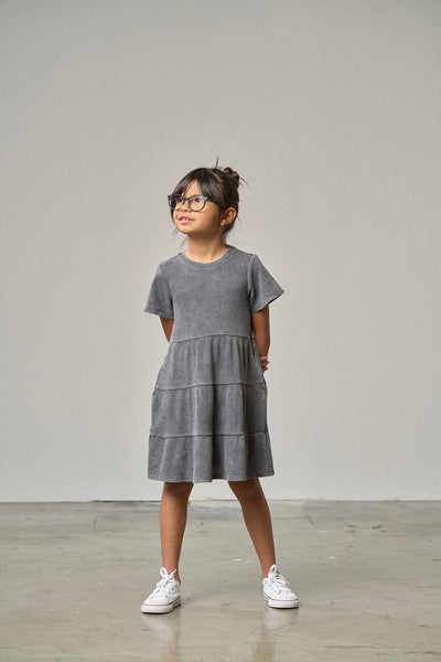 Acid Wash Waffle Dress - Black