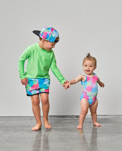 Boys Swim Short - Neon Watercolor