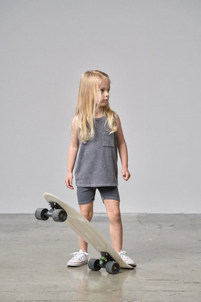 Acid Wash Ribbed Short - Black
