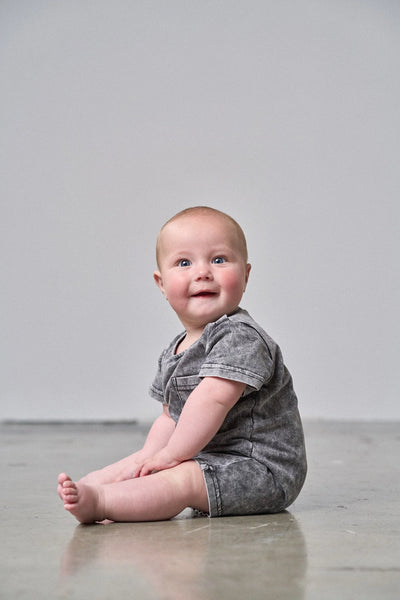 Acid Wash Shortie Romper - Black