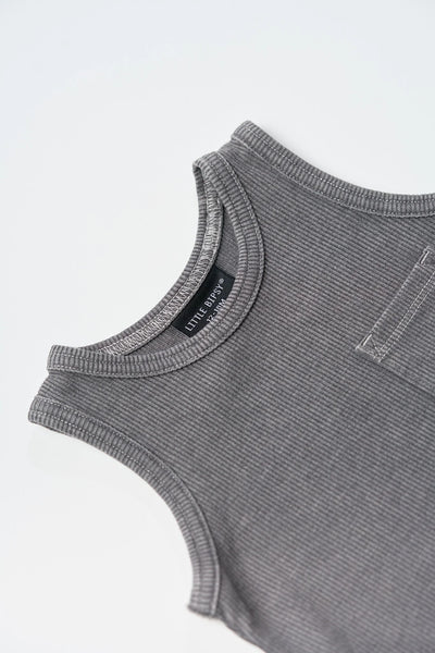 Acid Wash Ribbed Tank - Black
